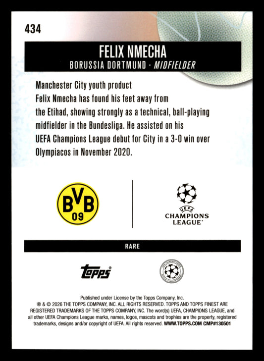 2025-26 Finest UCC #434 Felix Nmecha Blue Checkerboard Refractor #/49