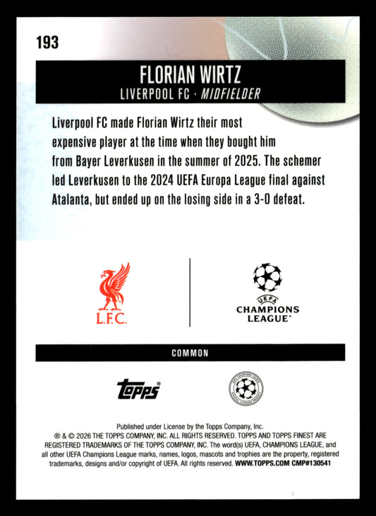 2025-26 Finest UEFA Club Competitions #193 Florian Wirtz Orange Refractor #/25