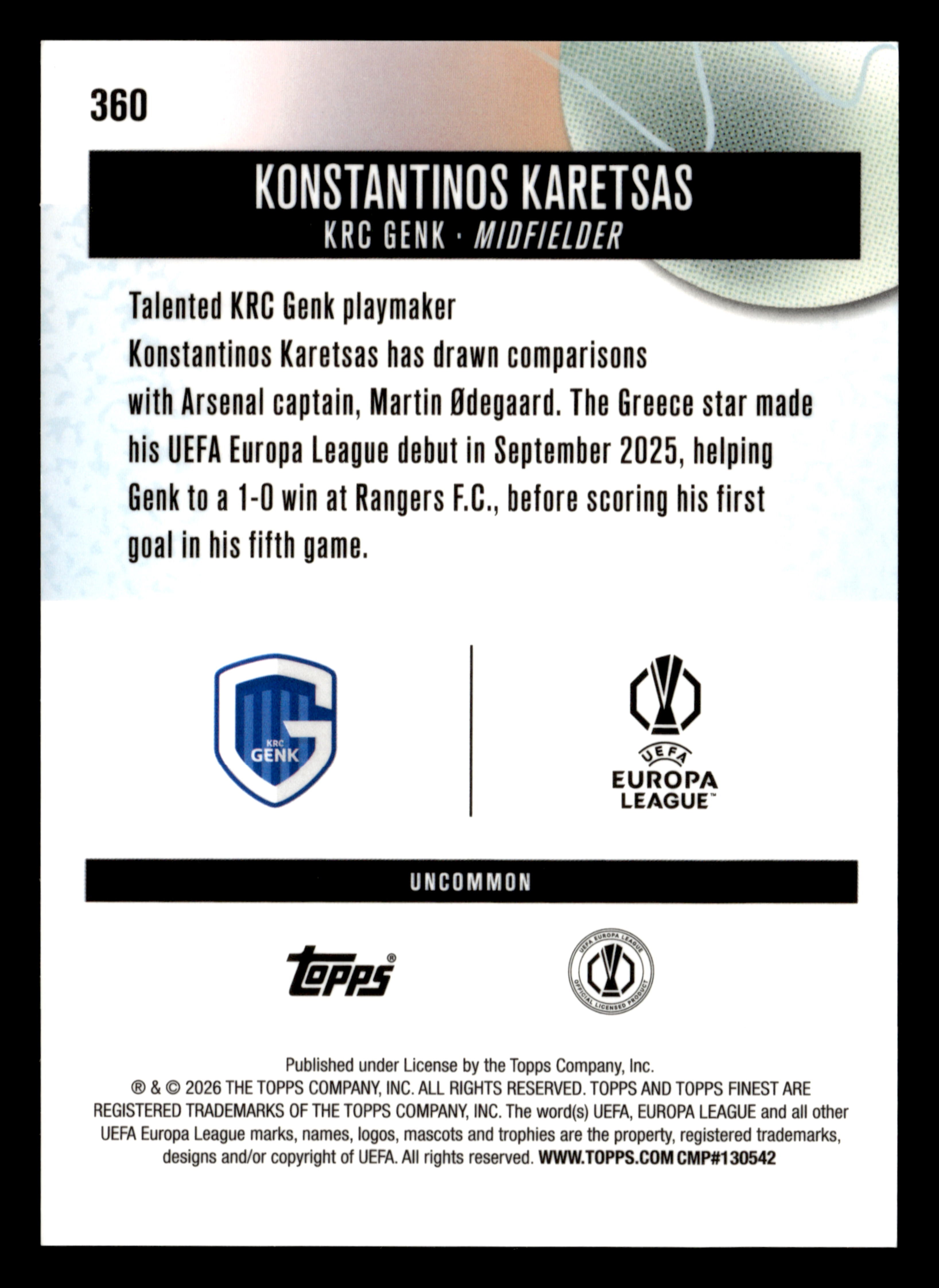 2025-26 Finest UCC #360 Konstantinos Karetsas Blue Checkerboard Refractor #/75