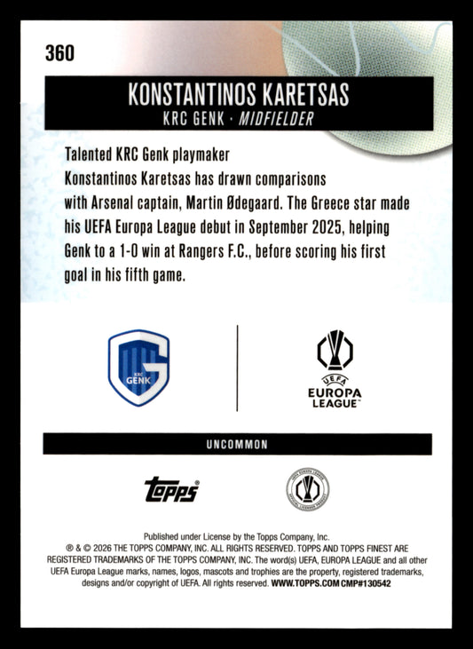 2025-26 Finest UCC #360 Konstantinos Karetsas Blue Checkerboard Refractor #/75