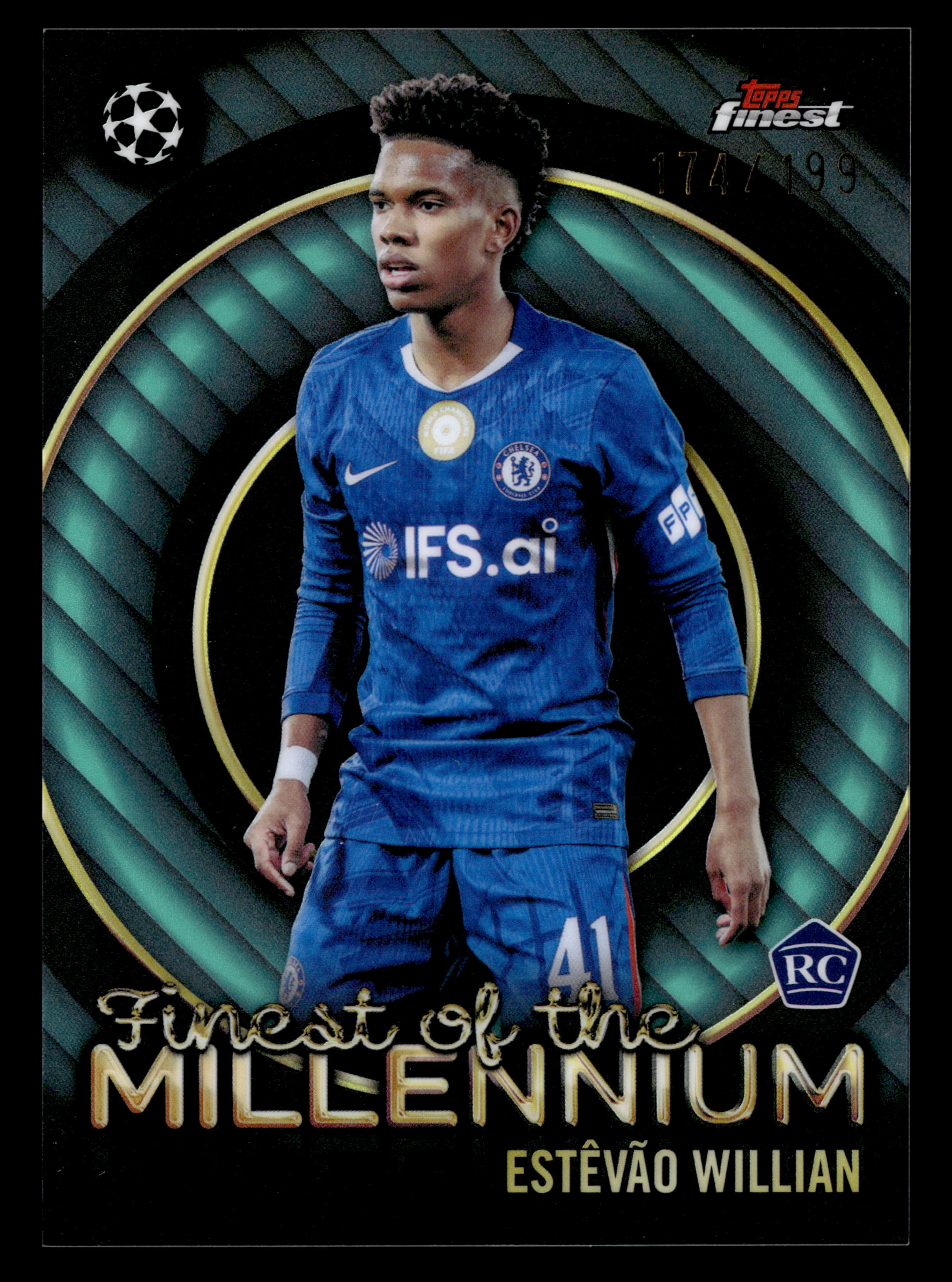 2025-26 Finest UCC #FM-5 Estêvão Willian FotM Aqua Refractor #/199