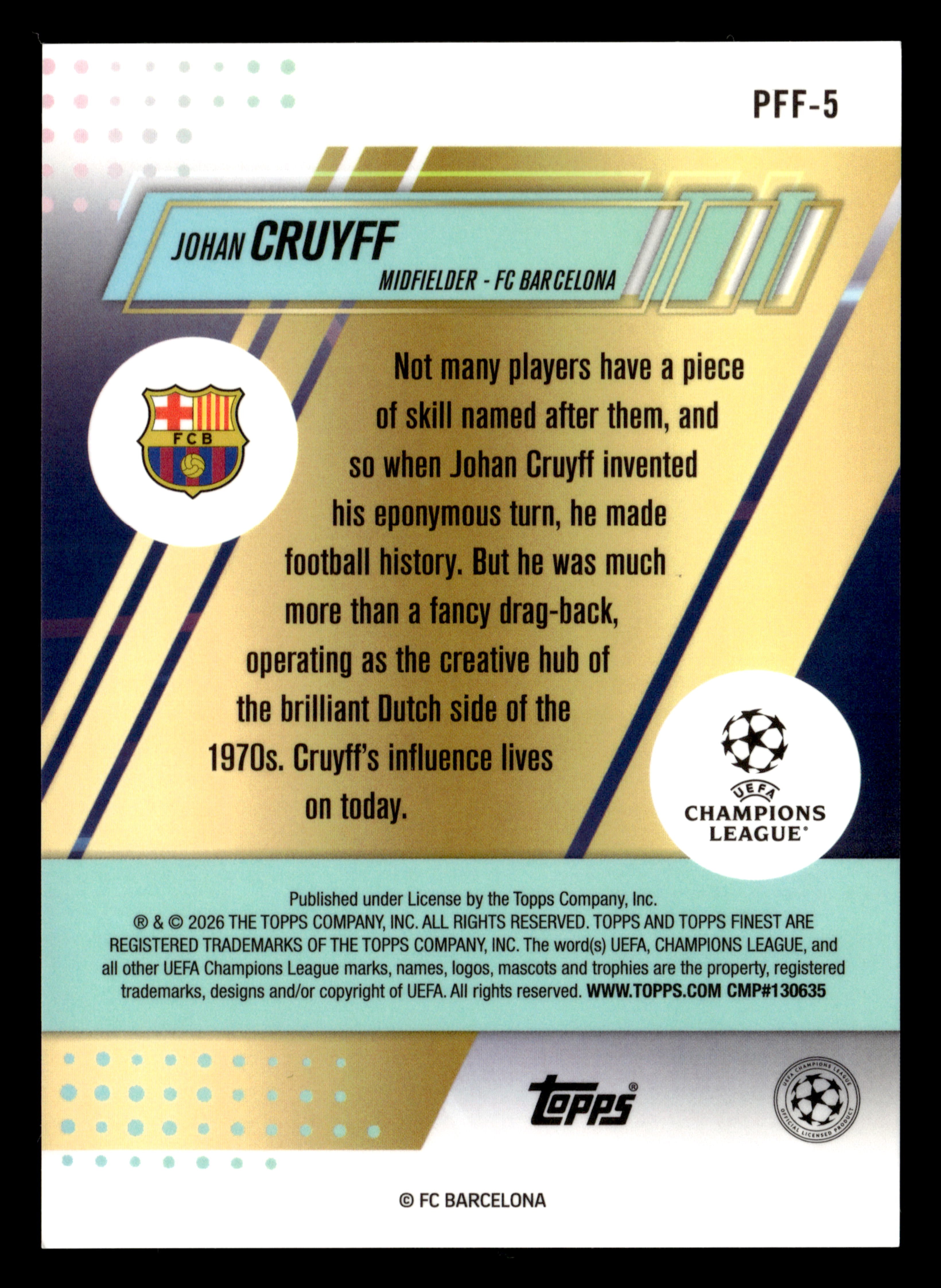 2025-26 Finest UCC #PFF-5 Johan Cruyff Prized Footballers Fusion Variations