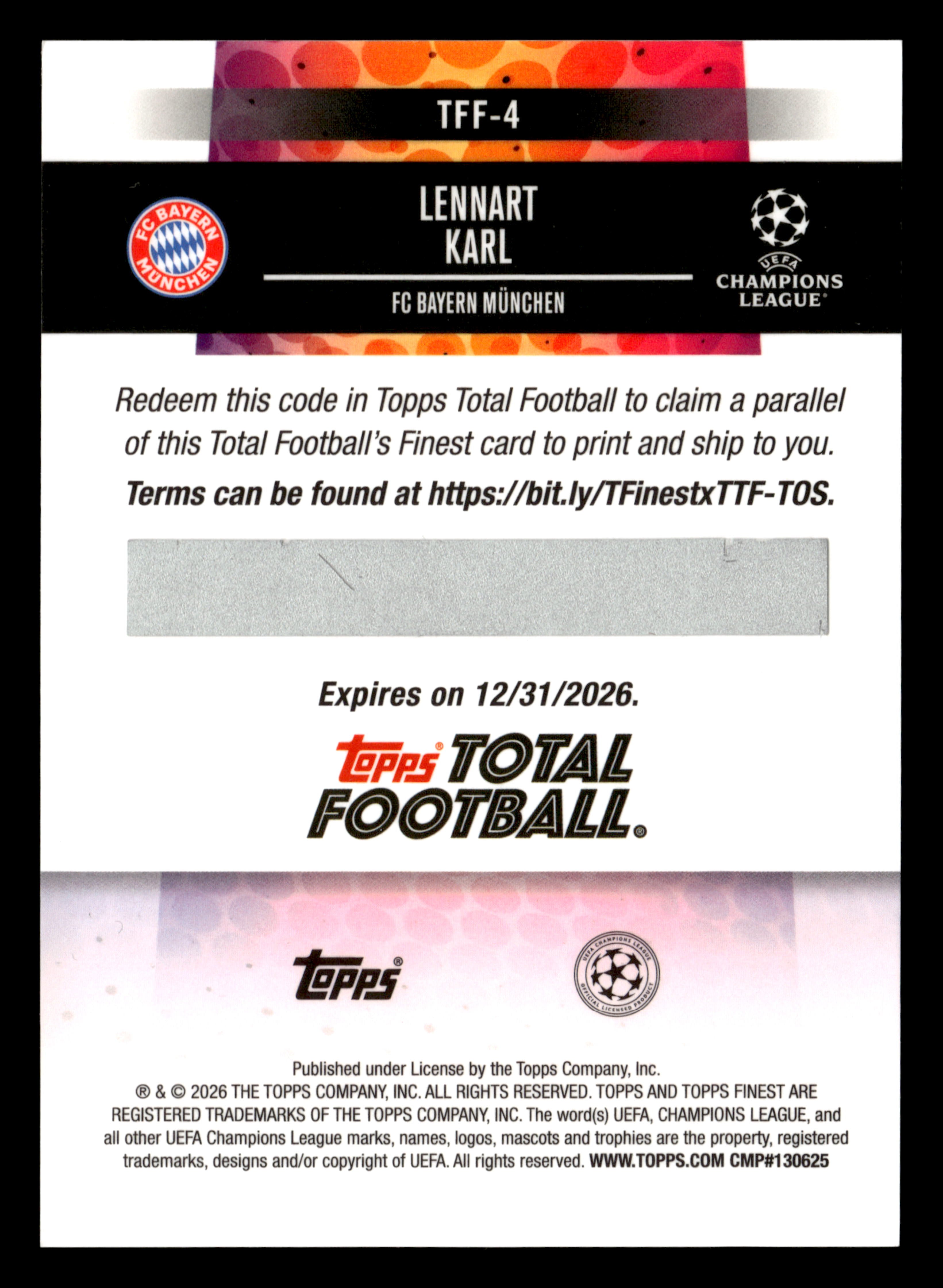 2025-26 Finest UCC #TFF-4 Lennart Karl Total Football's Finest