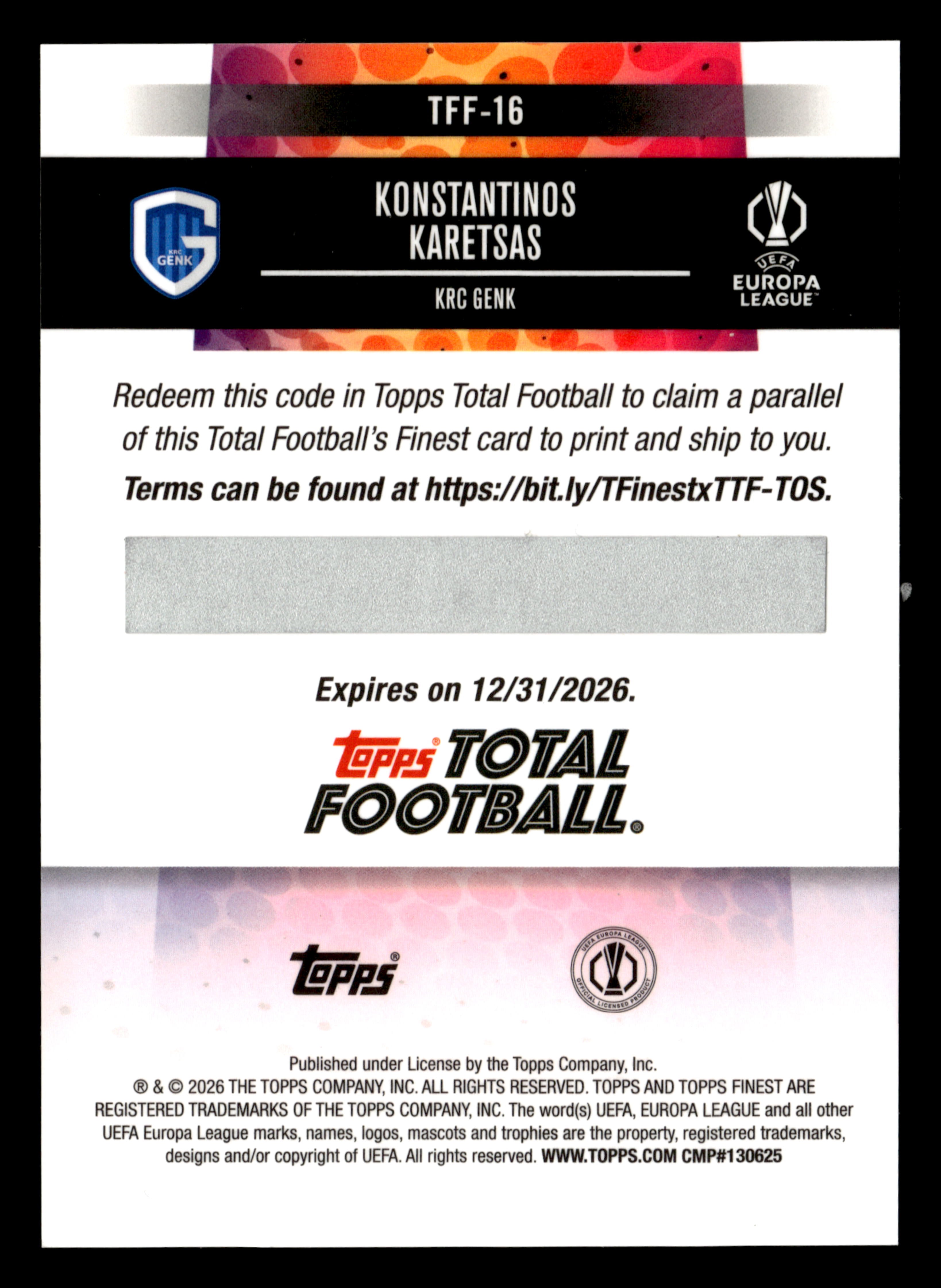 2025-26 Finest UCC #TFF-16 Konstantinos Karetsas Total Football's Finest