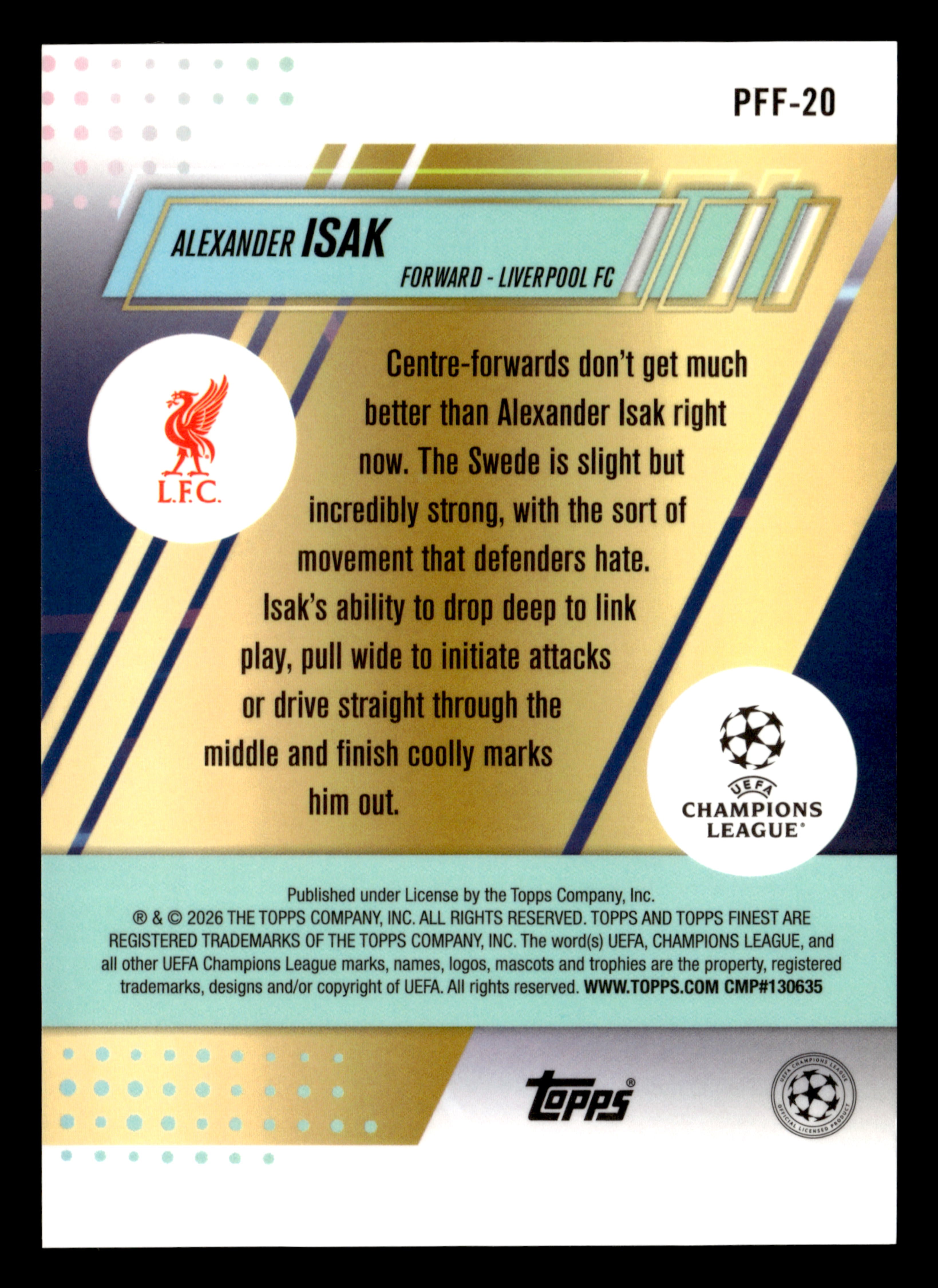 2025-26 Finest UCC #PFF-20 Alexander Isak Prized Footballers Fusion Variations