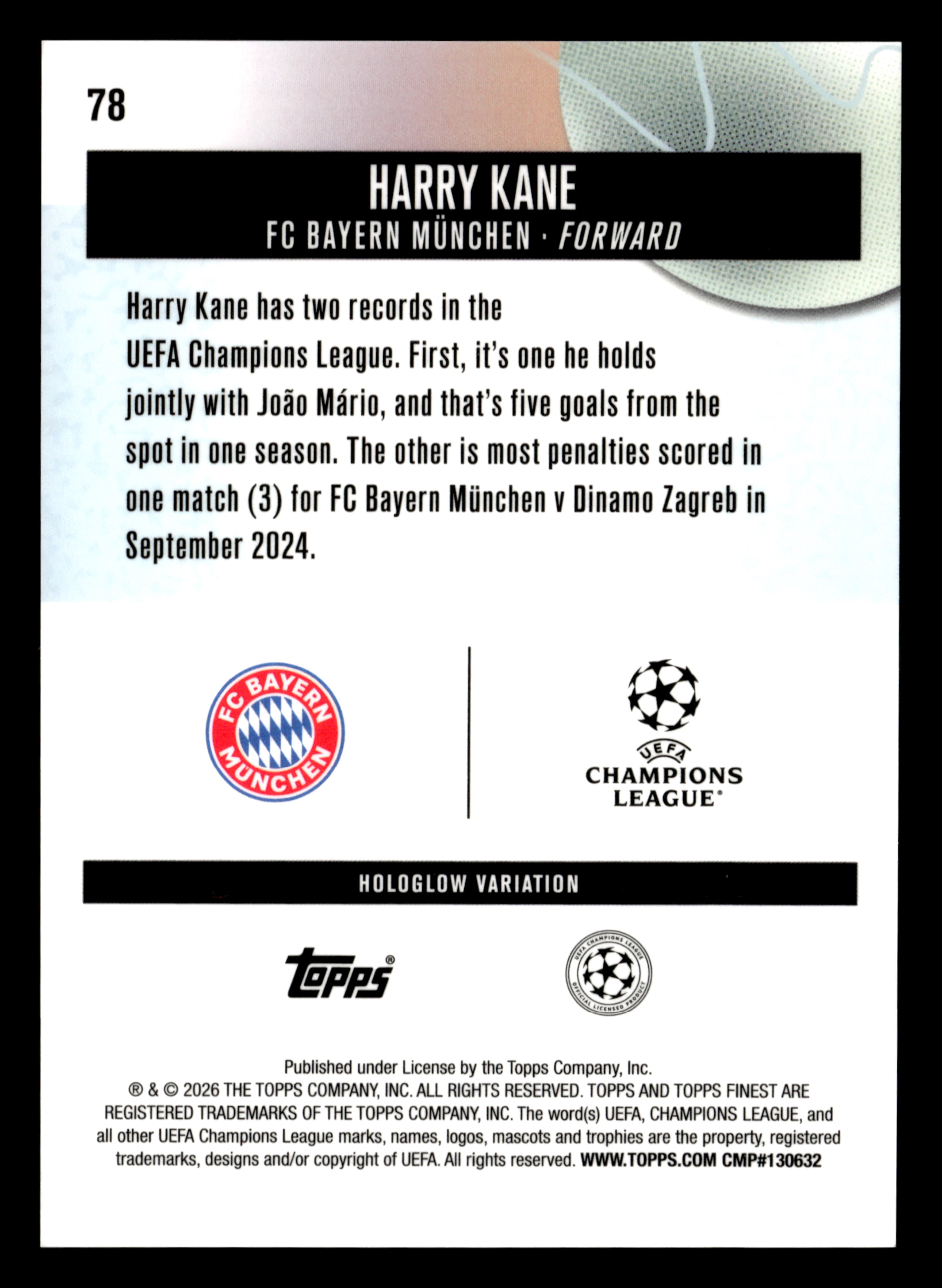 2025-26 Finest UEFA Club Competitions #78 Harry Kane Base Hologlow Variations