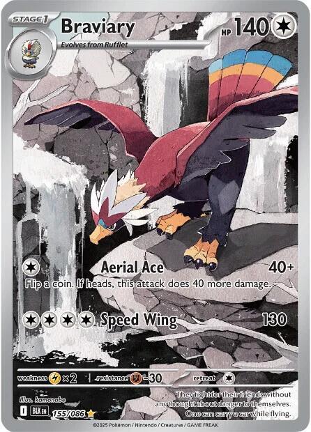 2025 Pokemon SV: Black Bolt Braviary - 155/086 Illustration Rare