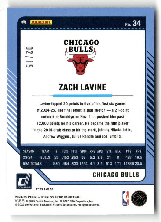 2024-25 Donruss Optic #34 Zach LaVine White International /15 Prizm