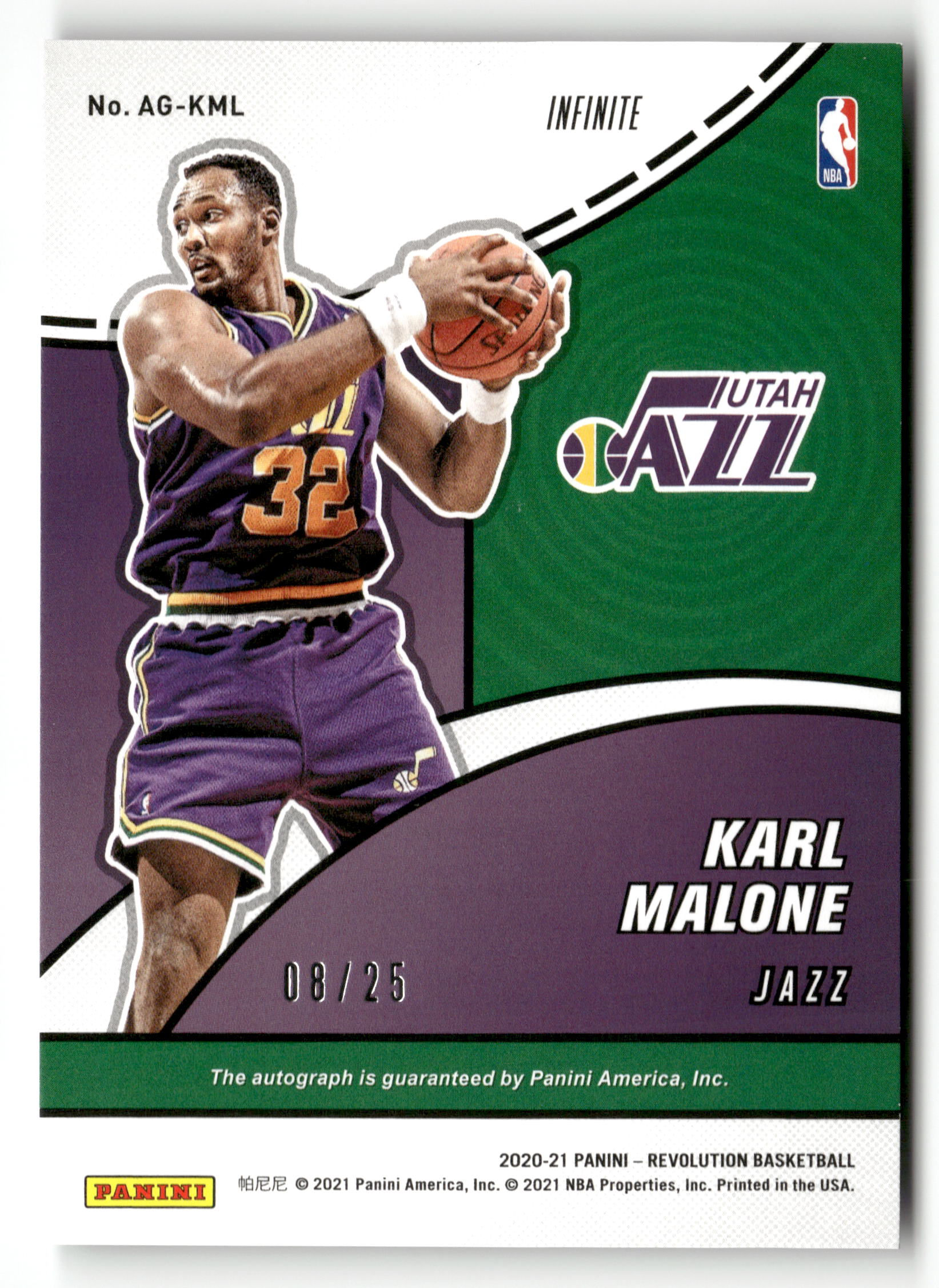 2020-21 Panini Revolution #AG-KML Karl Malone Autographs Infinite #/25