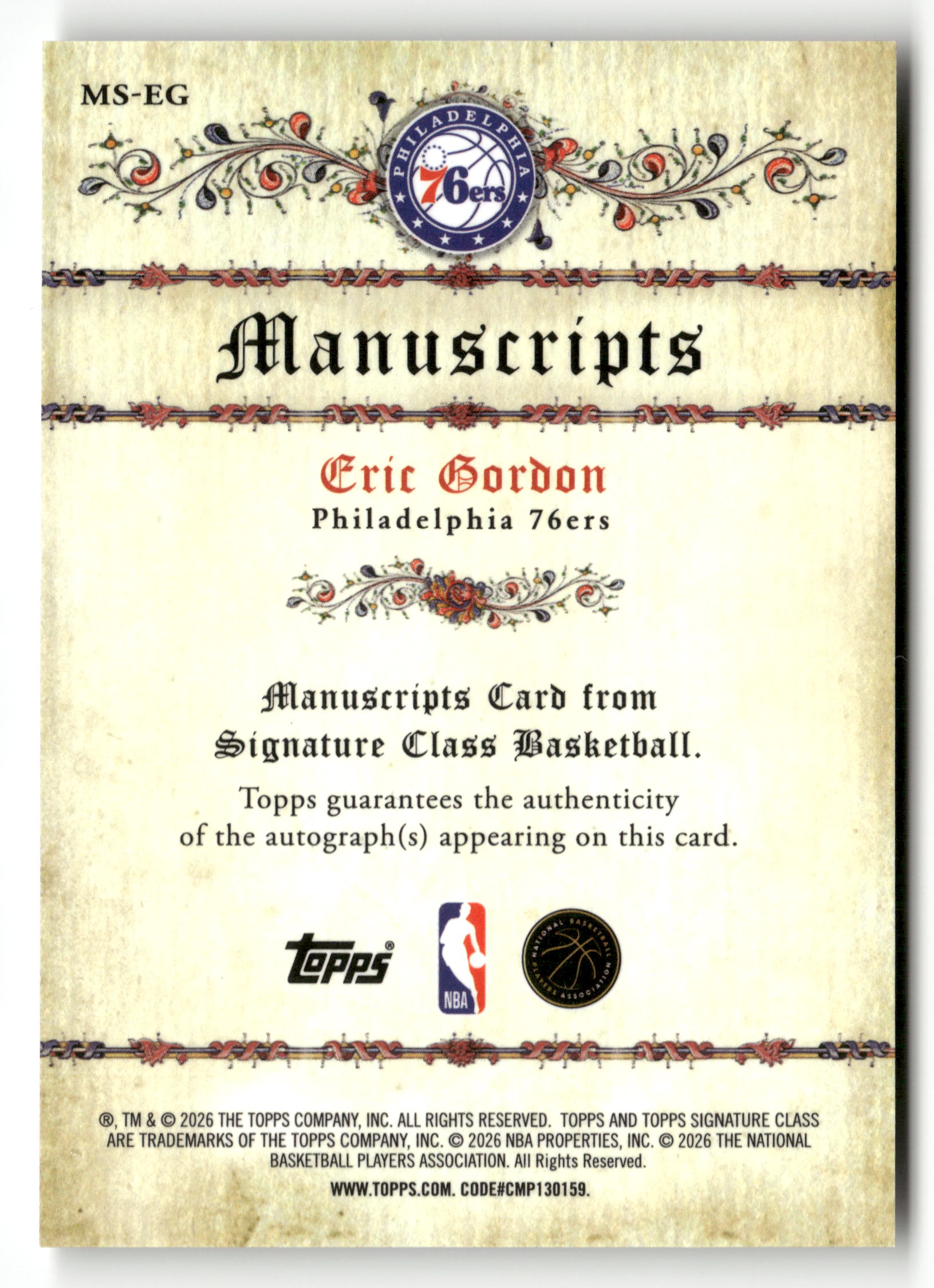 2025-26 Topps Signature Class #MS-EG Eric Gordon Manuscripts