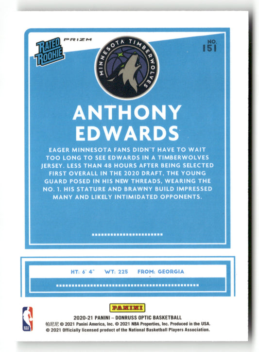2020-21 Donruss Optic #151 Anthony Edwards Rated Rookies Disco Prizm