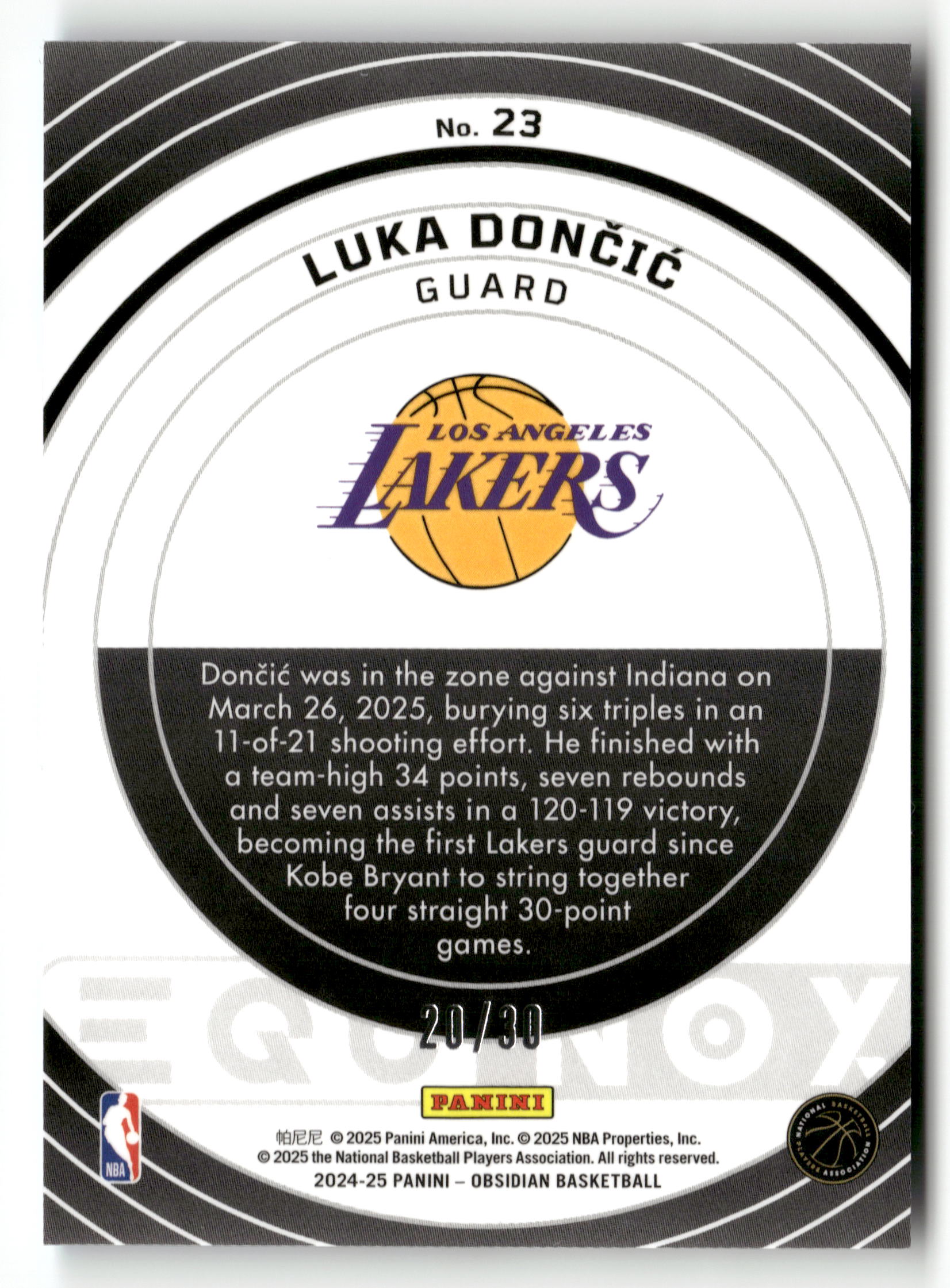 2024-25 Panini Obsidian #23 Luka Doncic Equinox Electric Etch Fire and Ice #/30