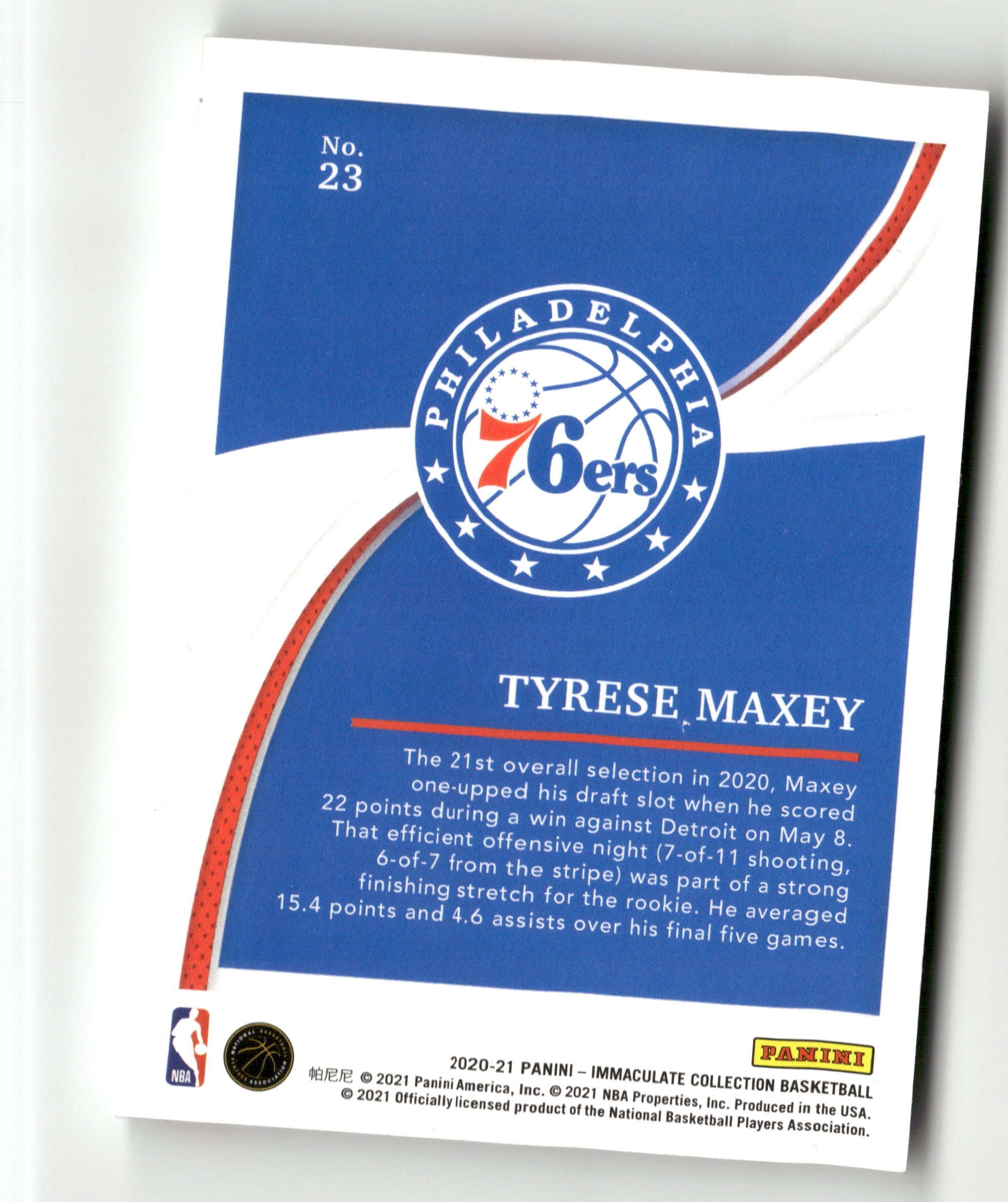 2020-21 Panini Immaculate Collection #23 Tyrese Maxey #/99