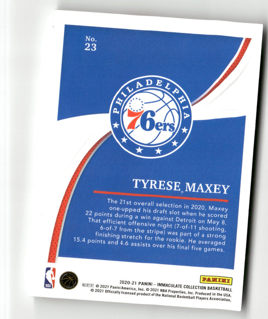 2020-21 Panini Immaculate Collection #23 Tyrese Maxey #/99