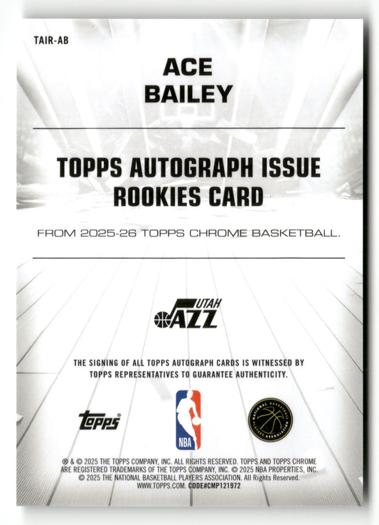 2025-26 Topps Chrome Basketball #TAIR-AB Ace Bailey Auto RC