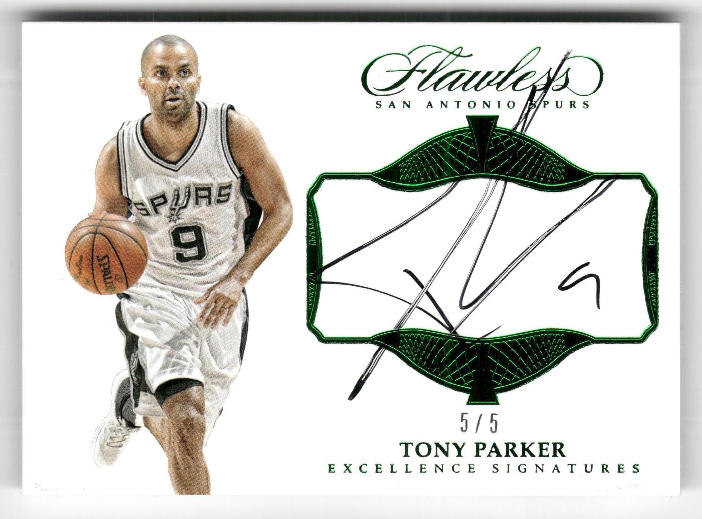 2016-17 Panini Flawless #EX-TPA Tony Parker Excellence Signatures Emerald #/5
