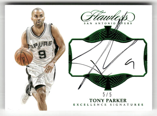 2016-17 Panini Flawless #EX-TPA Tony Parker Excellence Signatures Emerald #/5