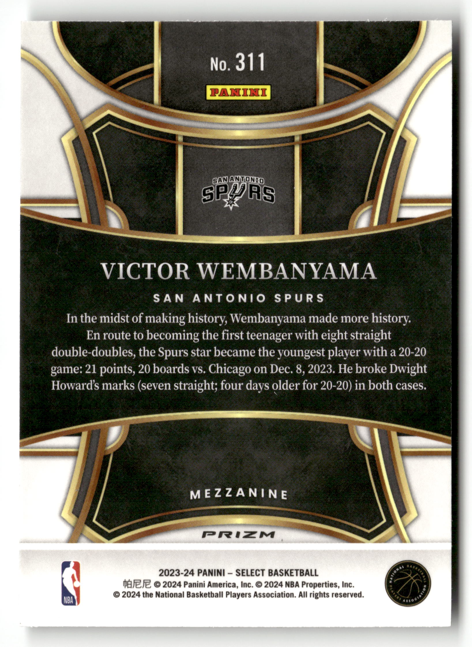 2023-24 Panini Select #311 Victor Wembanyama Tectonic Prizms