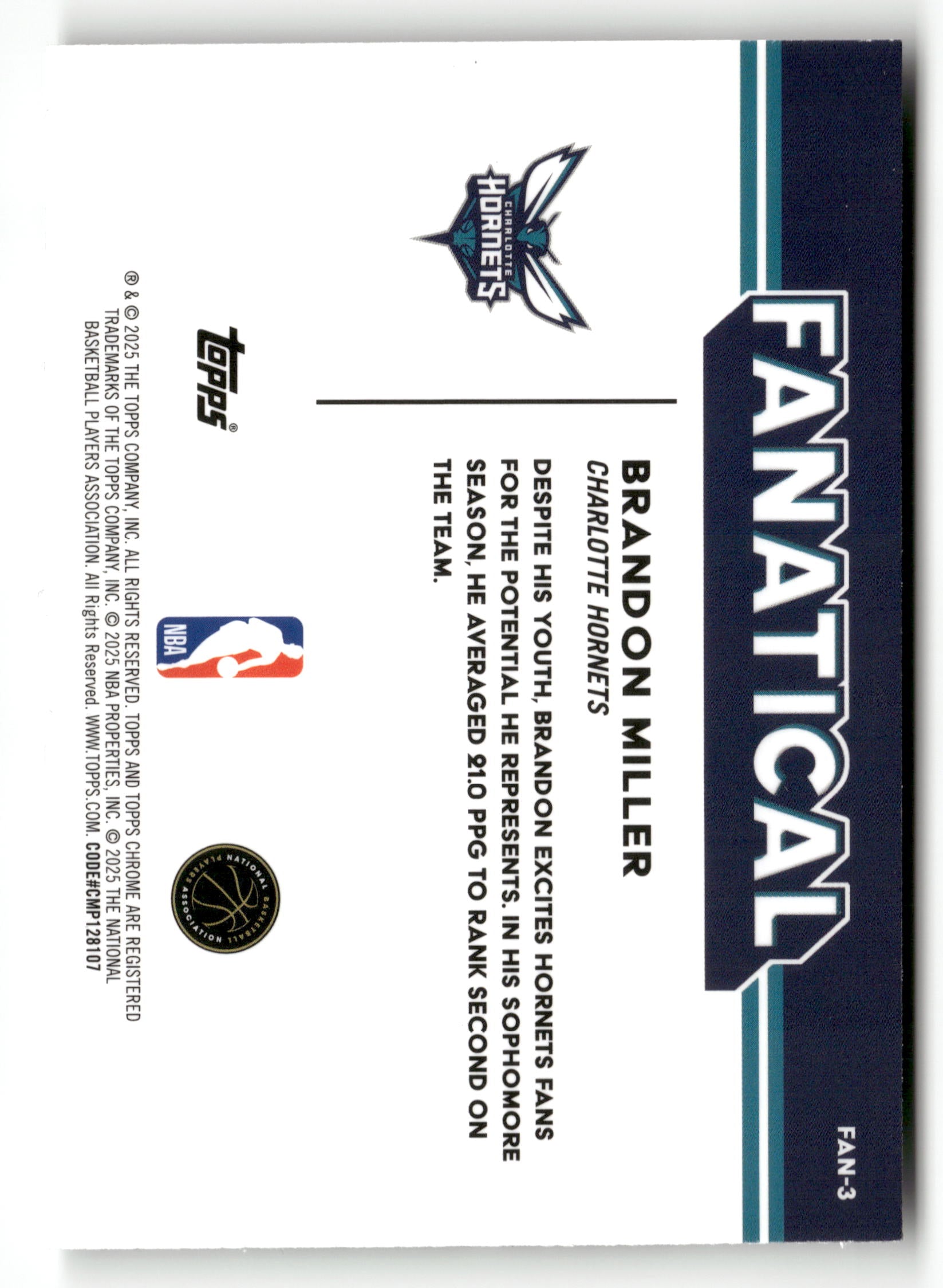 2025-26 Topps Chrome #FAN-3 Brandon Miller Fanatical