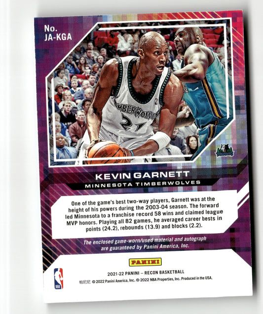 2021-22 Panini Recon #JA-KGA Kevin Garnett Laundry Tag 1/1 Platinum