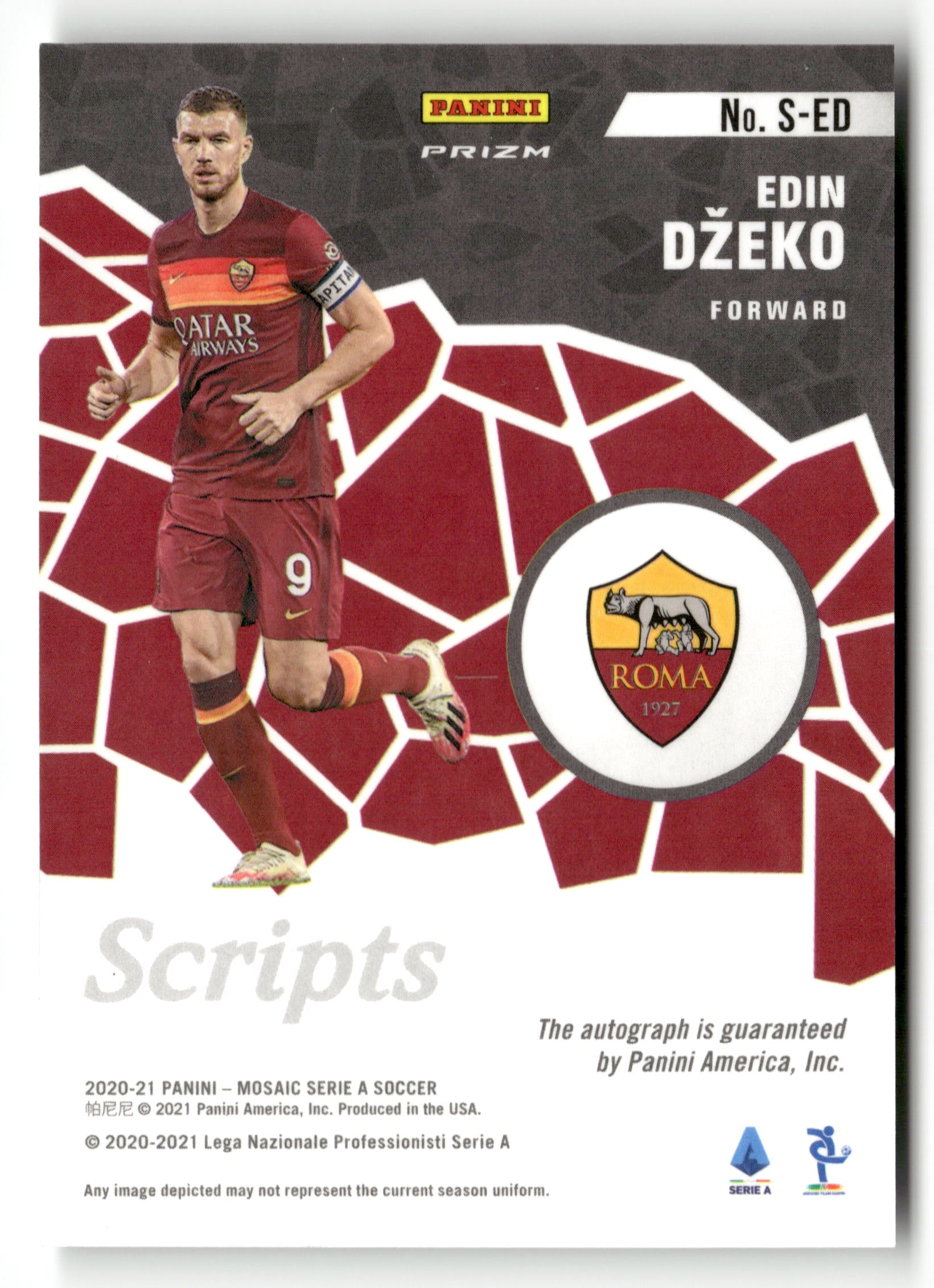 2020-21 Panini Mosaic Football #S-ED Edin Dzeko Scripts Auto