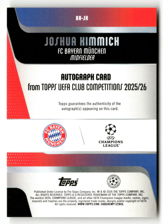 2025-26 Topps UEFA Club Competitions #BA-JK Joshua Kimmich Auto Gold Foil #/50