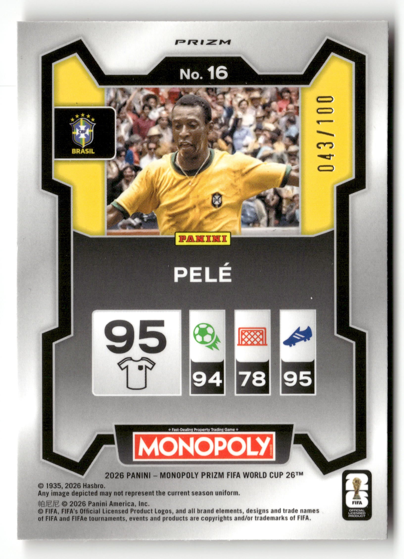 2026 Panini Prizm Monopoly FIFA World Cup #16 Pele /100 Red Big Money Shimmer