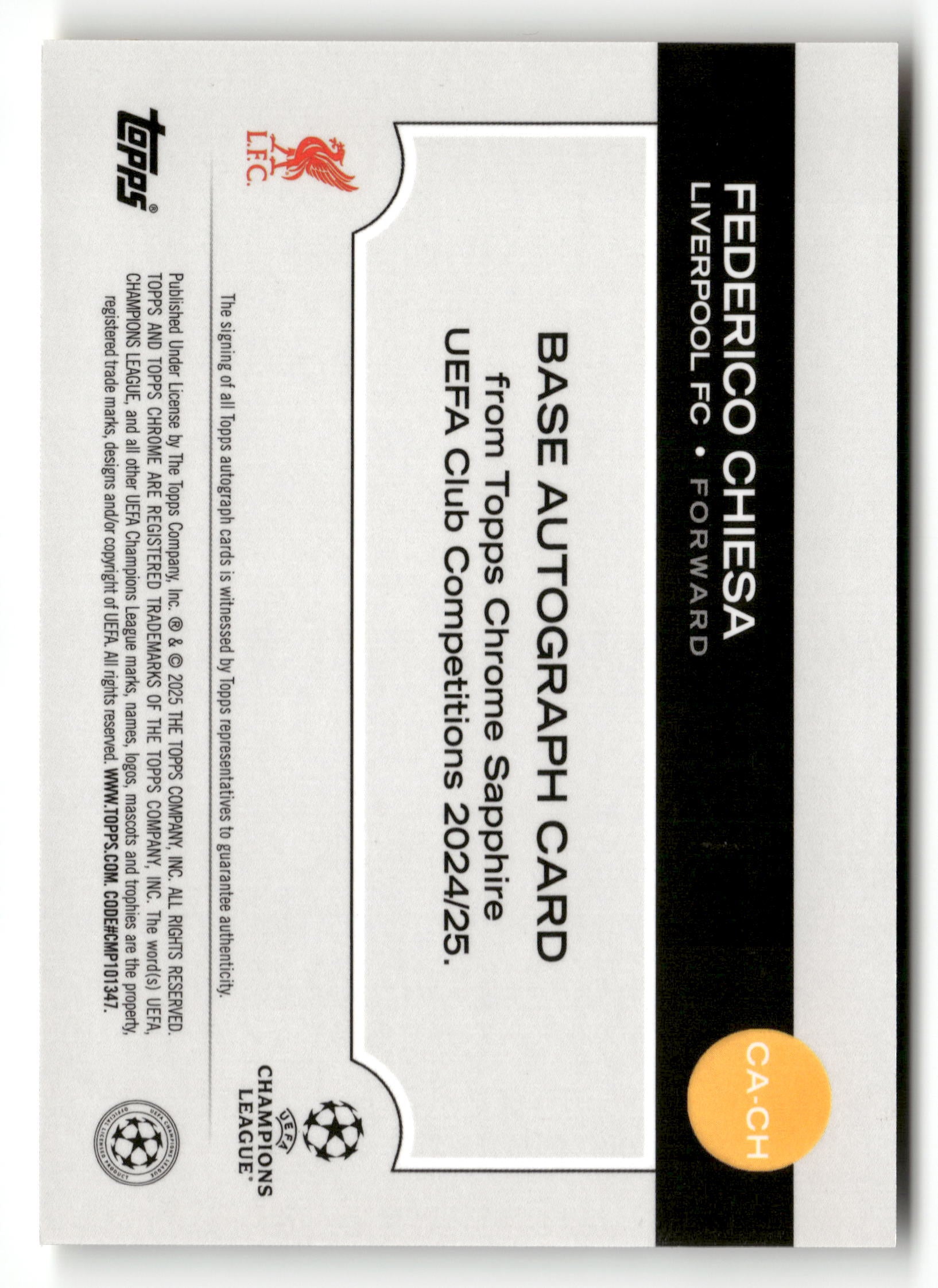 2024-25 Topps Chrome UEFA  #CA-CH Federico Chiesa Auto Gold Foilboard  #/50