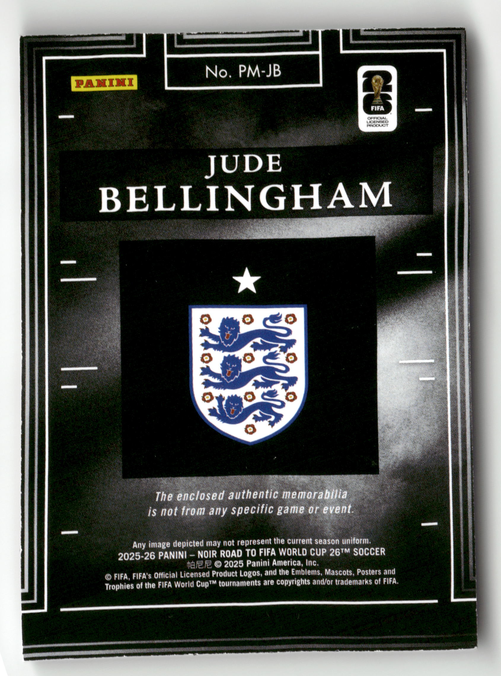 2025-26 Panini Noir WC #PM-JB Jude Bellingham Prequel Materials /70