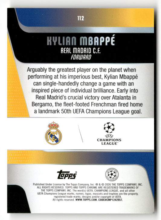 2025-26 Topps Chrome UEFA #112 Kylian Mbappé #/275