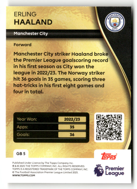 2025-26 Topps Premier League #GB 5 Erling Haaland Golden Boot Limited Editions