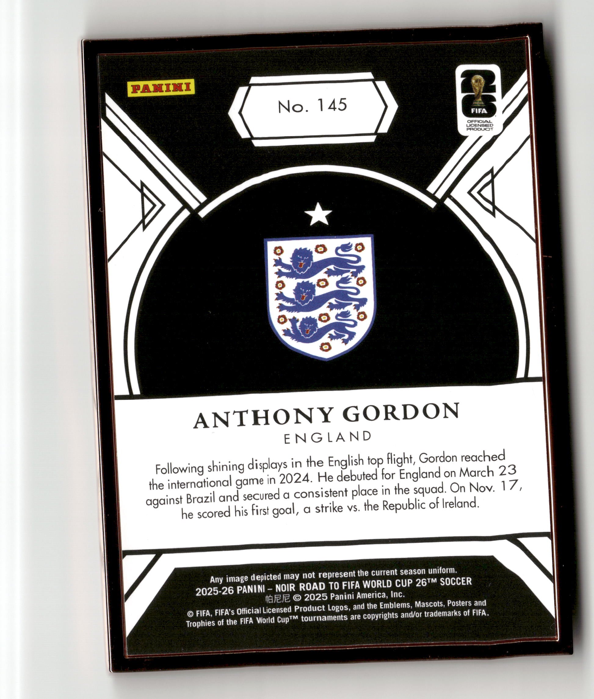 2025-26 Panini Noir Road to FIFA World Cup #145 Anthony Gordon Bronze Frame #/25
