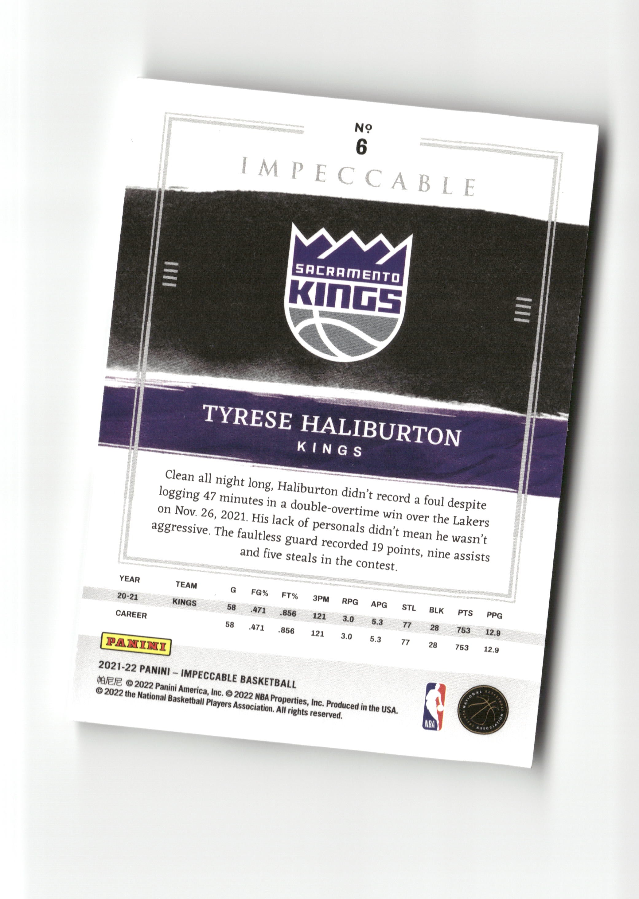 2021-22 Panini Impeccable #6 Tyrese Haliburton #/99