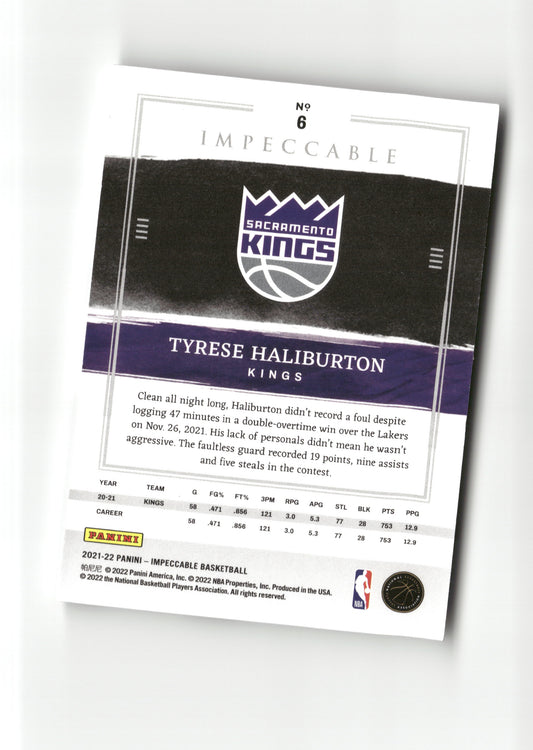 2021-22 Panini Impeccable #6 Tyrese Haliburton #/99