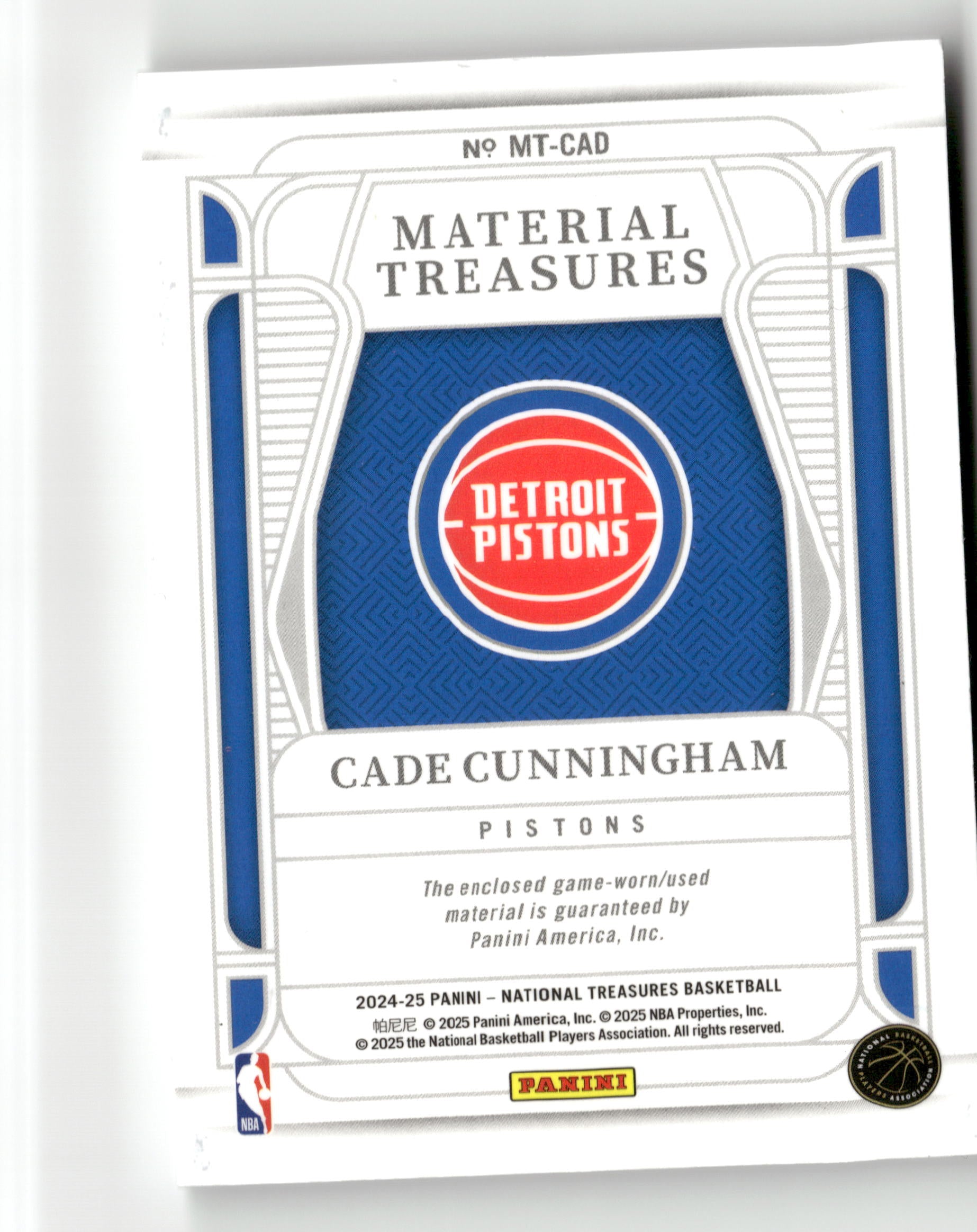 2024-25 Panini NT#MT-CAD Cade Cunningham Material Treasures International #/24