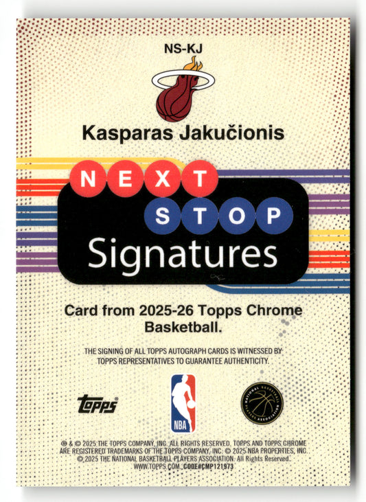 2025-26 Topps Chrome #NS-KJ Kasparas Jakučionis Next Stop Signatures