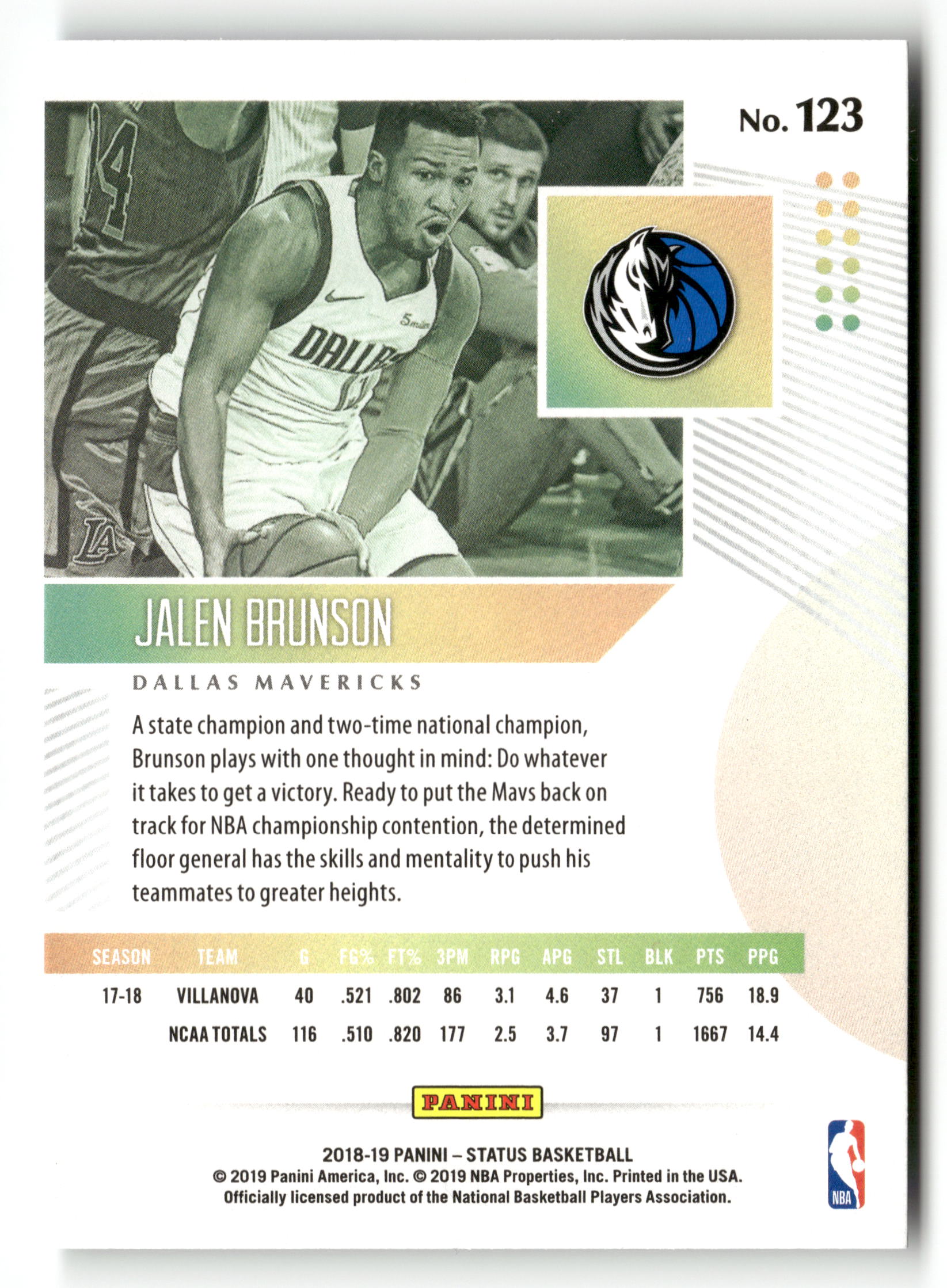 2018-19 Panini Status #123 Jalen Brunson