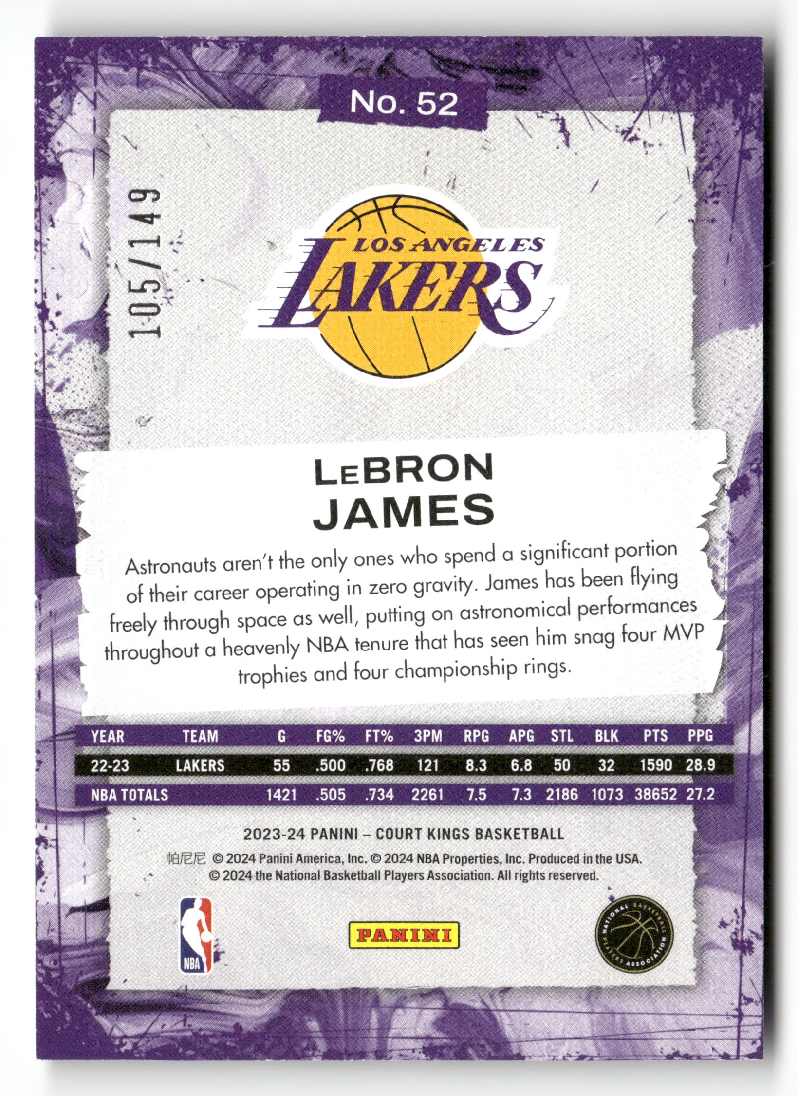 2023-24 Panini Court Kings #52 LeBron James /149