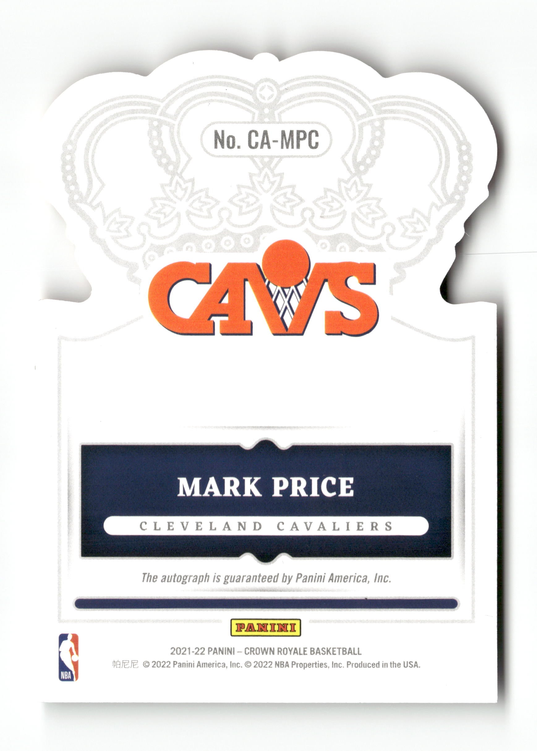 2021-22 Panini Crown Royale #CA-MPC Mark Price Crown Autographs #/99