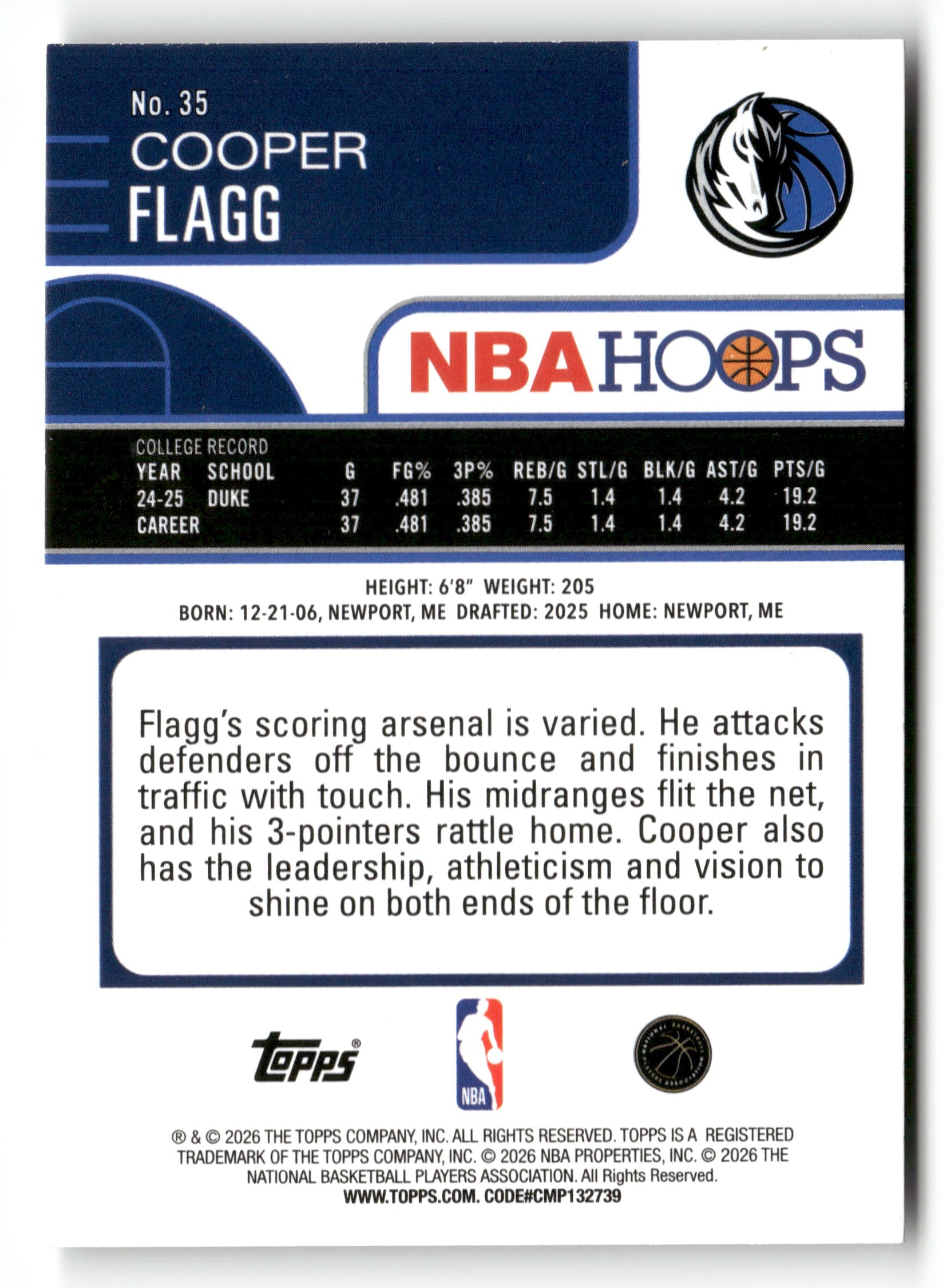 2025-26 Topps NBA Hoops #35 Cooper Flagg Refractor