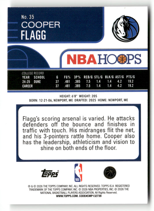 2025-26 Topps NBA Hoops #35 Cooper Flagg Refractor