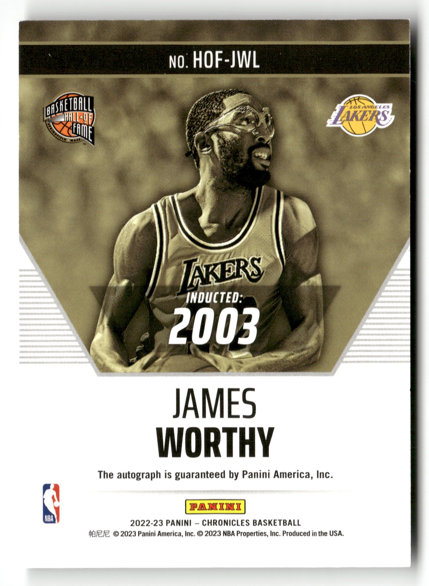 2022-23 Panini Chronicles #HOF-JWL James Worthy HOF Autographs Blue #/75