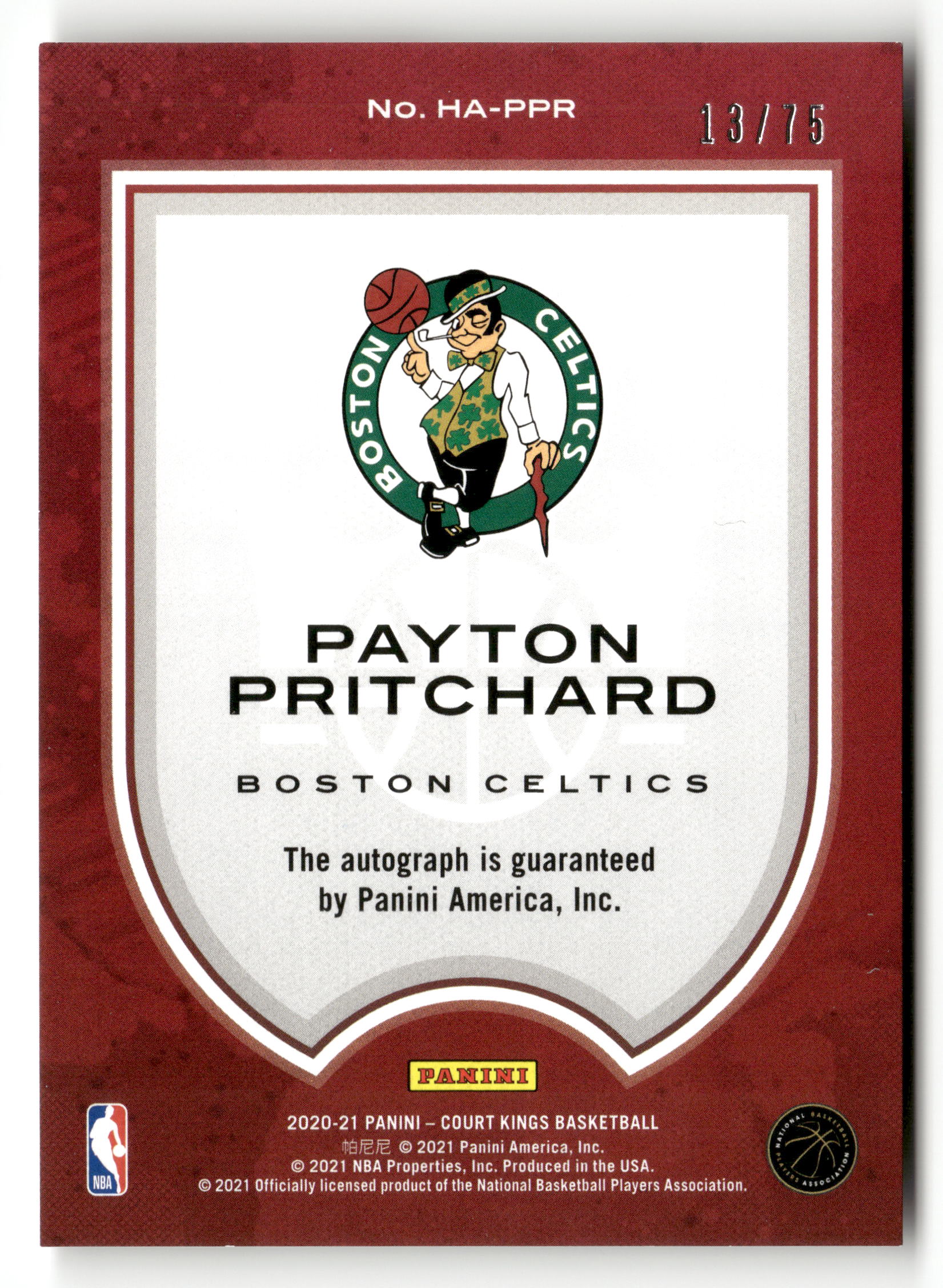 2020-21 Panini Court Kings #HA-PPR Payton Pritchard Heir Apparent Ruby #/75