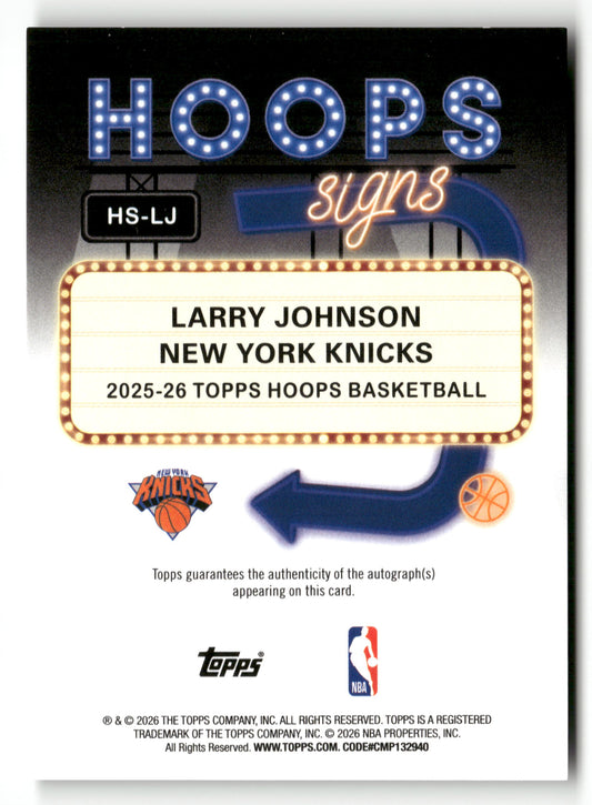2025/26 Topps Hoops Basketball HS-LJ Larry Johnson Hoops Signs Auto