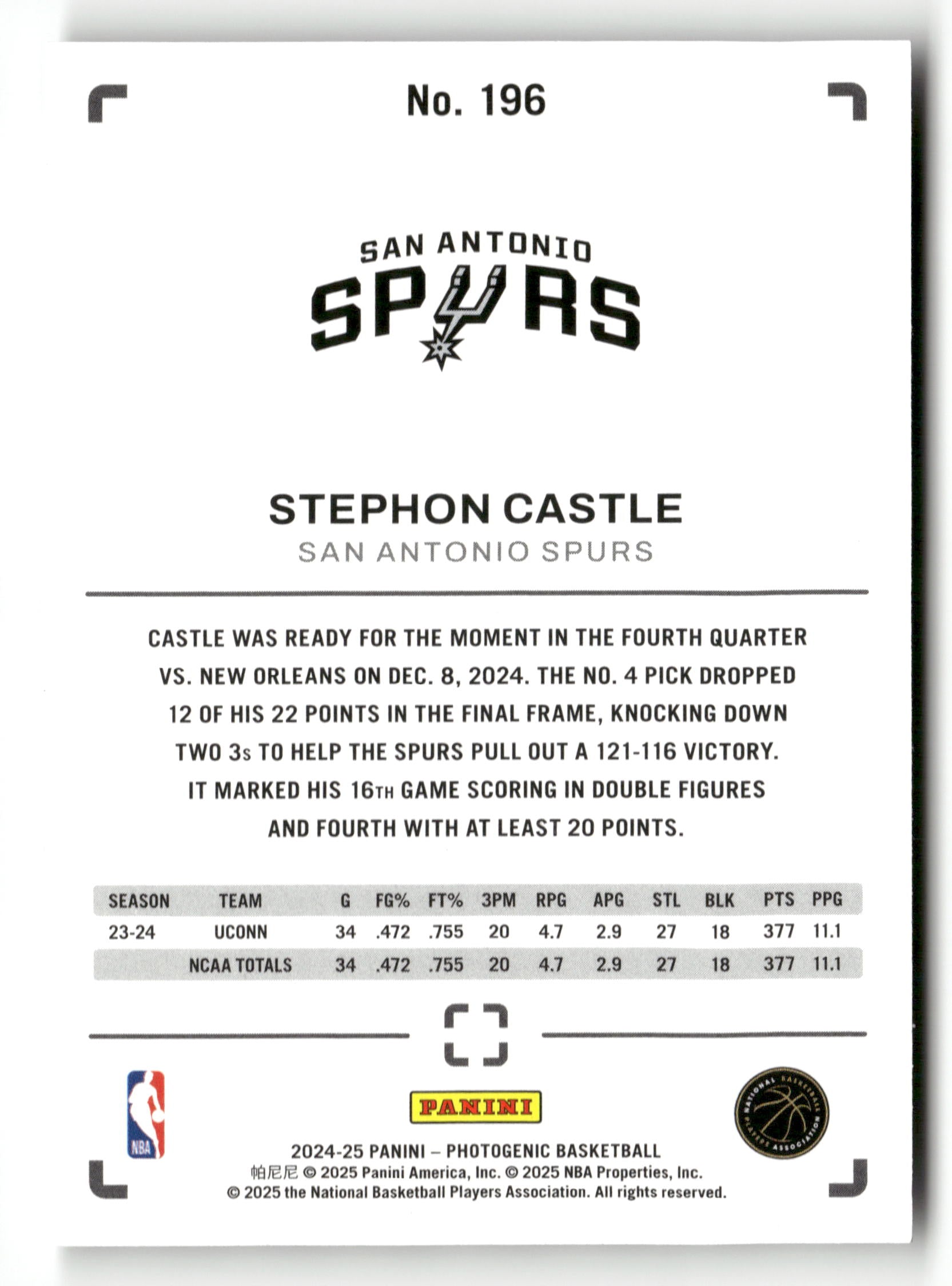 2024-25 Panini Photogenic #196 Stephon Castle