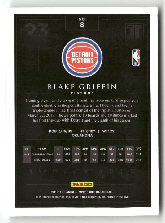 2017-18 Panini Impeccable #8 Blake Griffin Holo Gold #/10