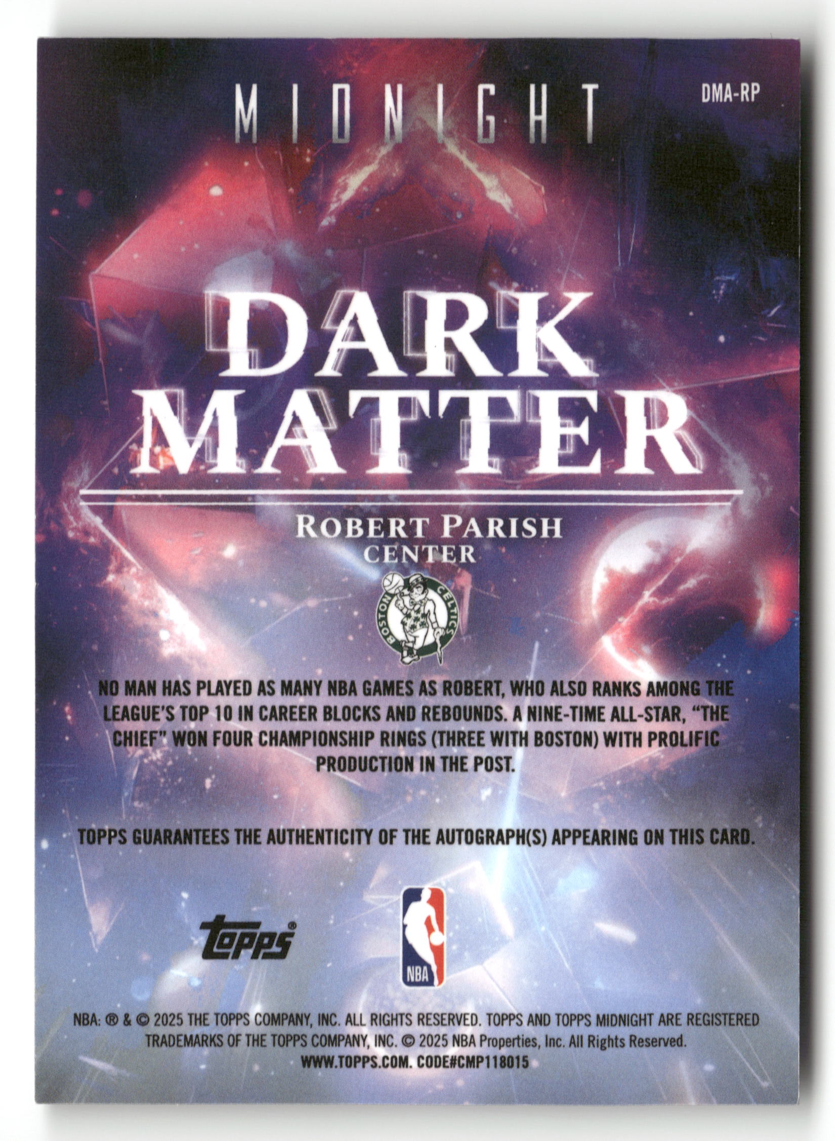 2025-26 Topps Midnight #DMA-RP Robert Parish Dark Matter Autographs Equinox #/35