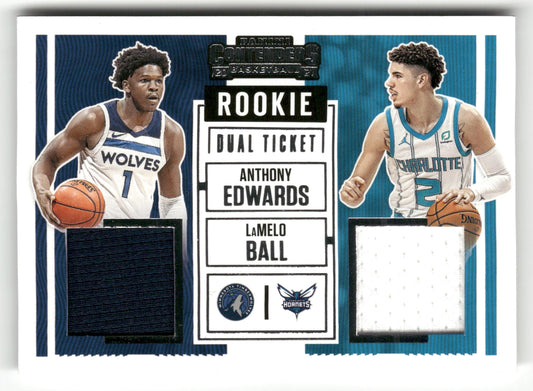 2020-21 Panini Contenders #RD-AJ Anthony Edwards / Lamelo Ball Dual Swatches RC