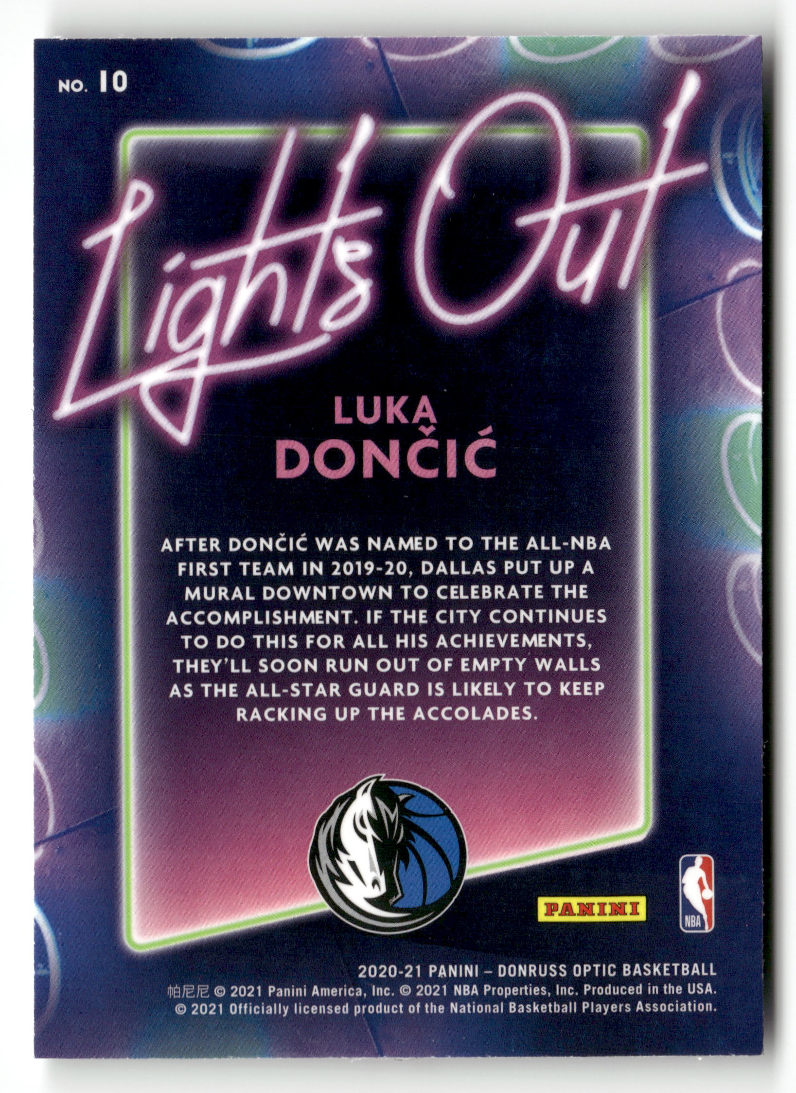 2020-21 Donruss Optic #10 Luka Doncic Lights Out