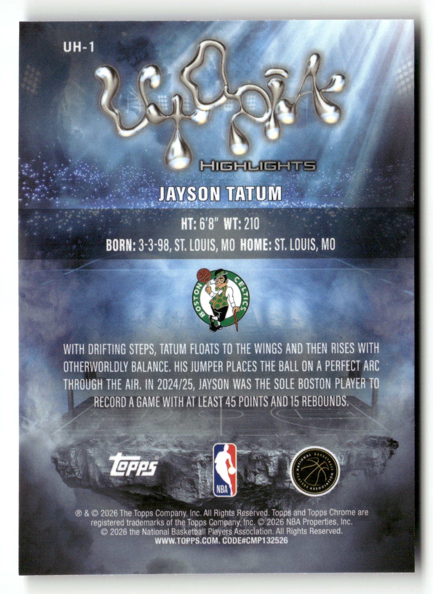 2025-26 Topps Chrome Cactus Jack #UH-1 Jayson Tatum Utopia Highlights